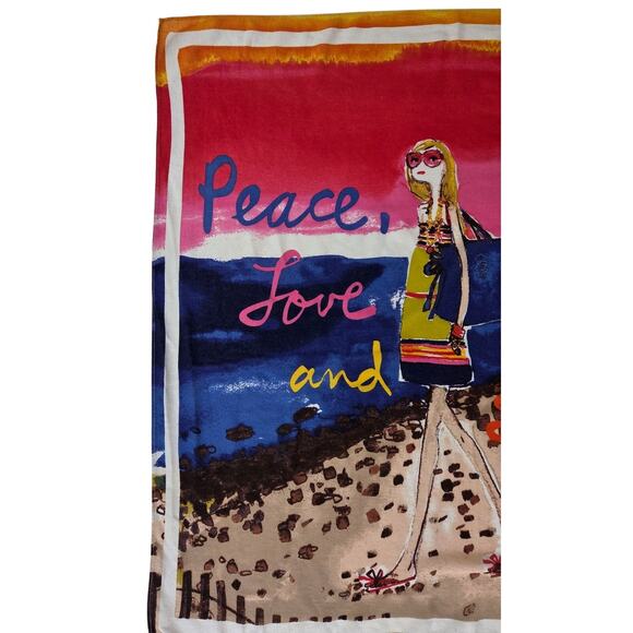 Juicy Couture Y2K Beach Scarf | Peace Love Sandy Feet | Retro Summer Vibes |Silk - Picture 3 of 8